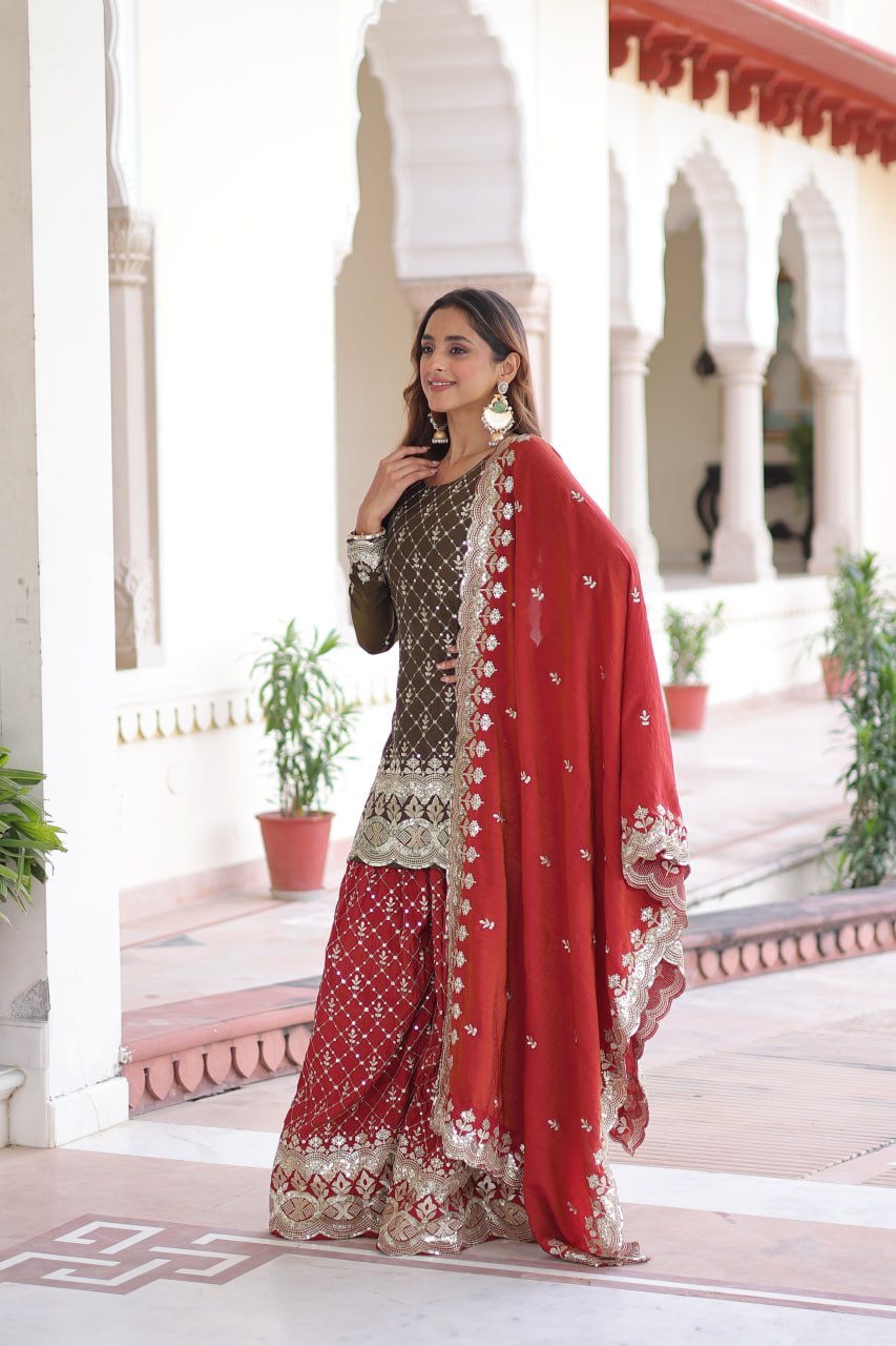 Two-Tone Vichitra Silk Top Sharara Set ClothsVilla