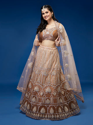 Rust Net Gotapatti Work Semi-Stitched Lehenga & Blouse with Dupatta Clothsvilla