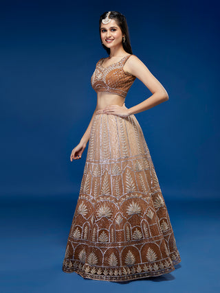 Rust Net Gotapatti Work Semi-Stitched Lehenga & Blouse with Dupatta Clothsvilla
