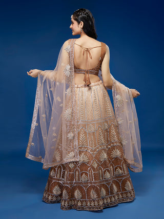 Rust Net Gotapatti Work Semi-Stitched Lehenga & Blouse with Dupatta Clothsvilla