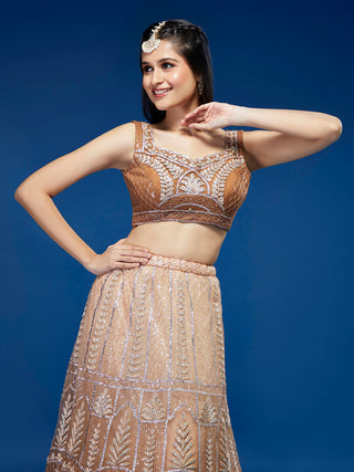 Rust Net Gotapatti Work Semi-Stitched Lehenga & Blouse with Dupatta Clothsvilla