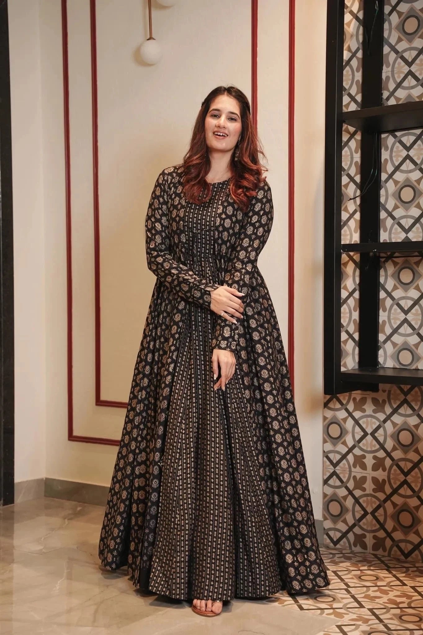 Luxe Digital Print Muslin Suit with Full Round Flair ClothsVilla