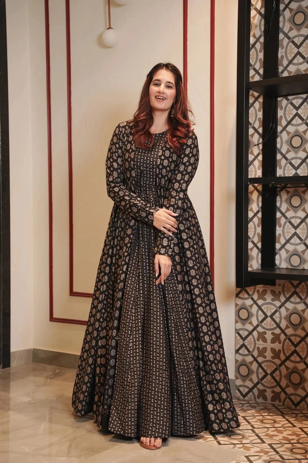 Luxe Digital Print Muslin Suit with Full Round Flair ClothsVilla
