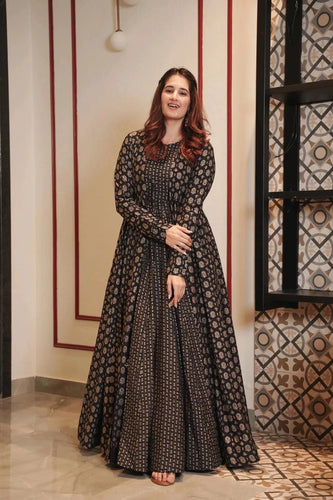 Luxe Digital Print Muslin Suit with Full Round Flair ClothsVilla