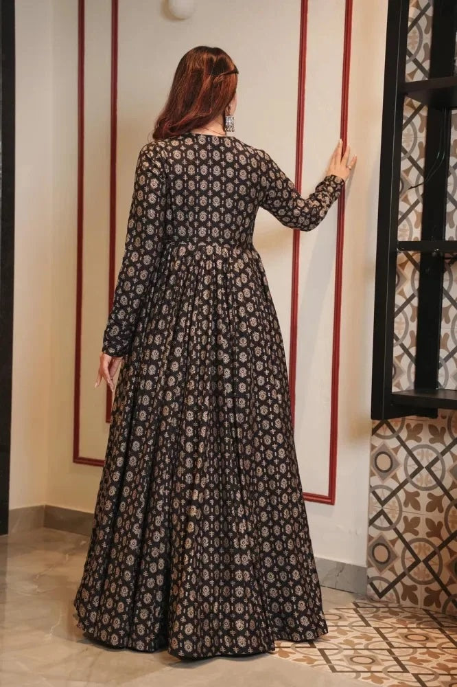 Luxe Digital Print Muslin Suit with Full Round Flair ClothsVilla