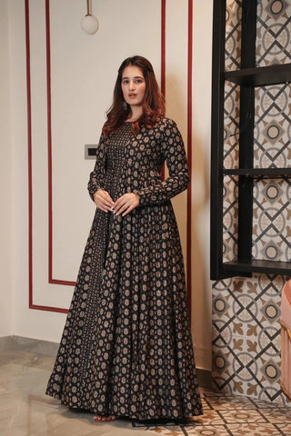 Luxe Digital Print Muslin Suit with Full Round Flair ClothsVilla