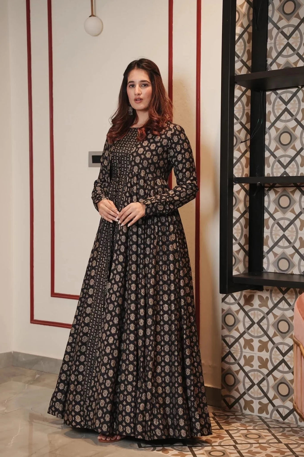Luxe Digital Print Muslin Suit with Full Round Flair ClothsVilla