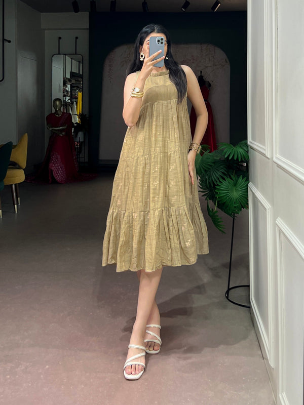 Vanillla Yellow Tasar Zari Weaving Gown ClothsVilla