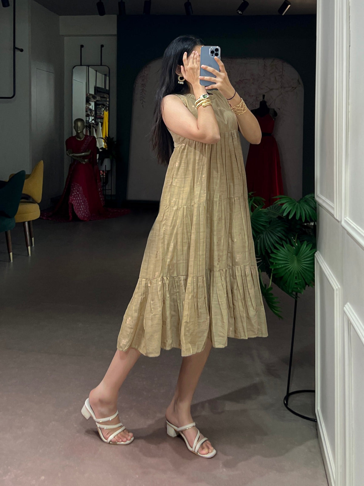 Vanillla Yellow Tasar Zari Weaving Gown ClothsVilla