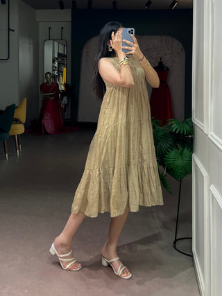 Vanillla Yellow Tasar Zari Weaving Gown ClothsVilla