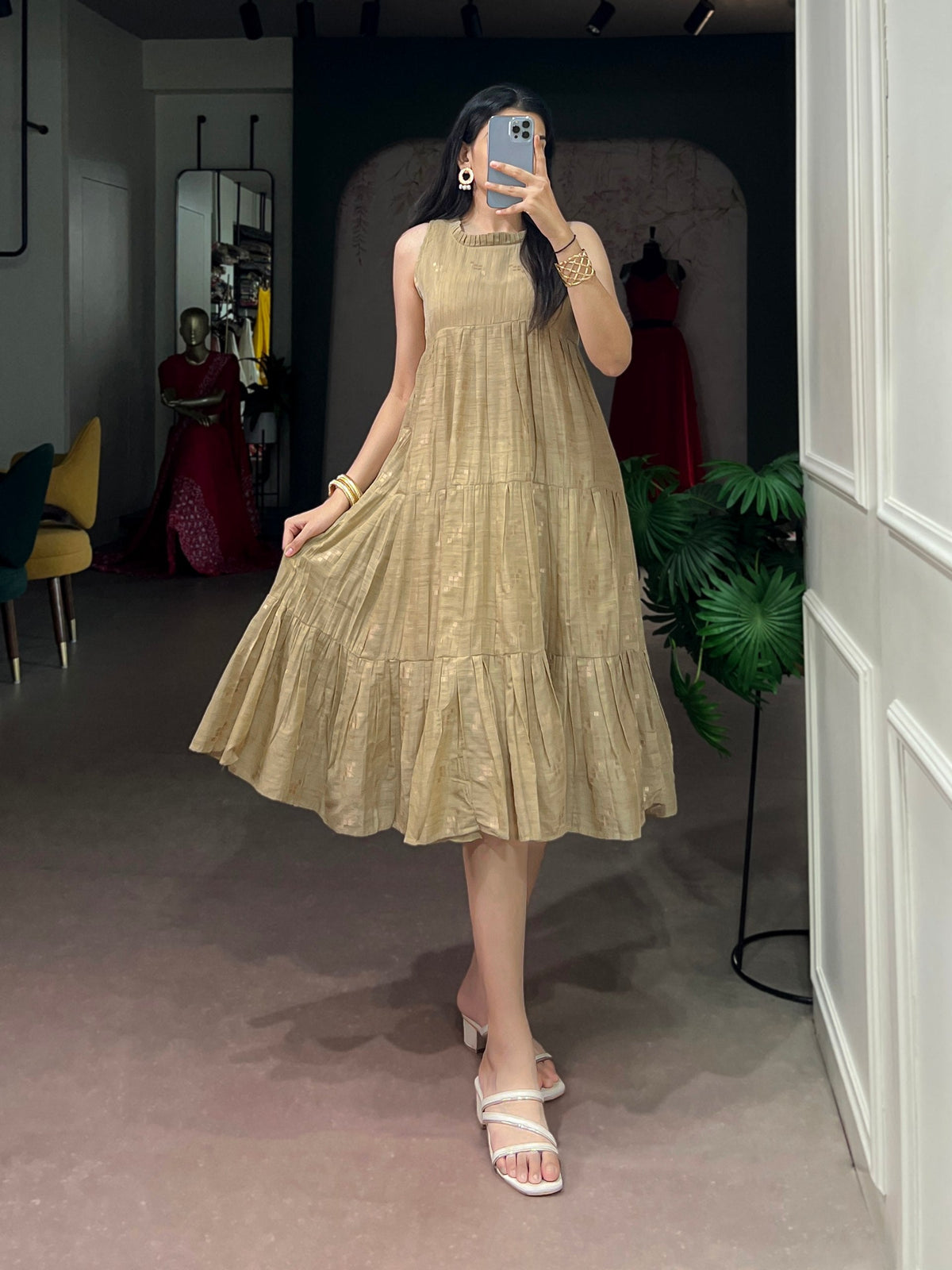 Vanillla Yellow Tasar Zari Weaving Gown ClothsVilla
