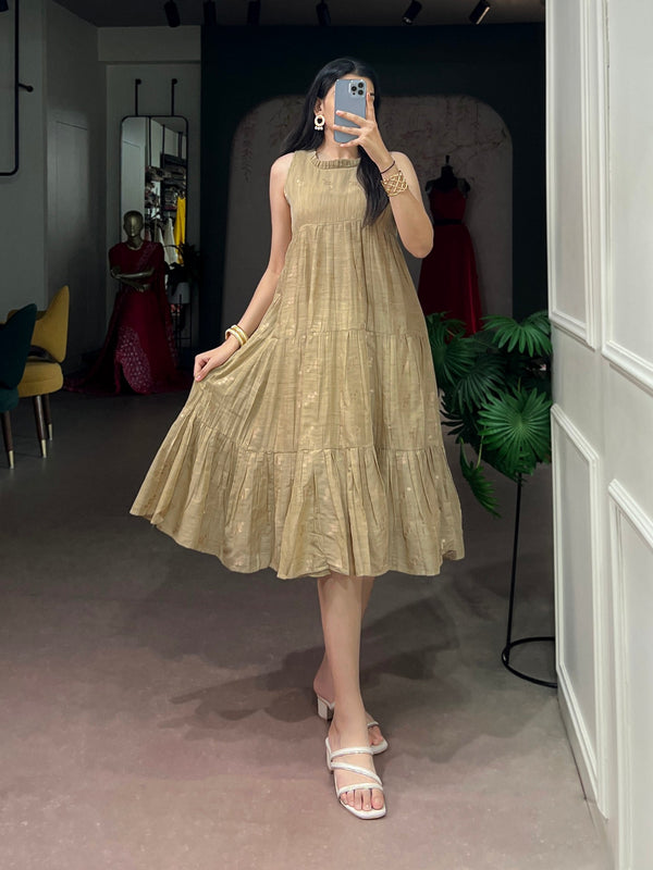 Vanillla Yellow Tasar Zari Weaving Gown ClothsVilla