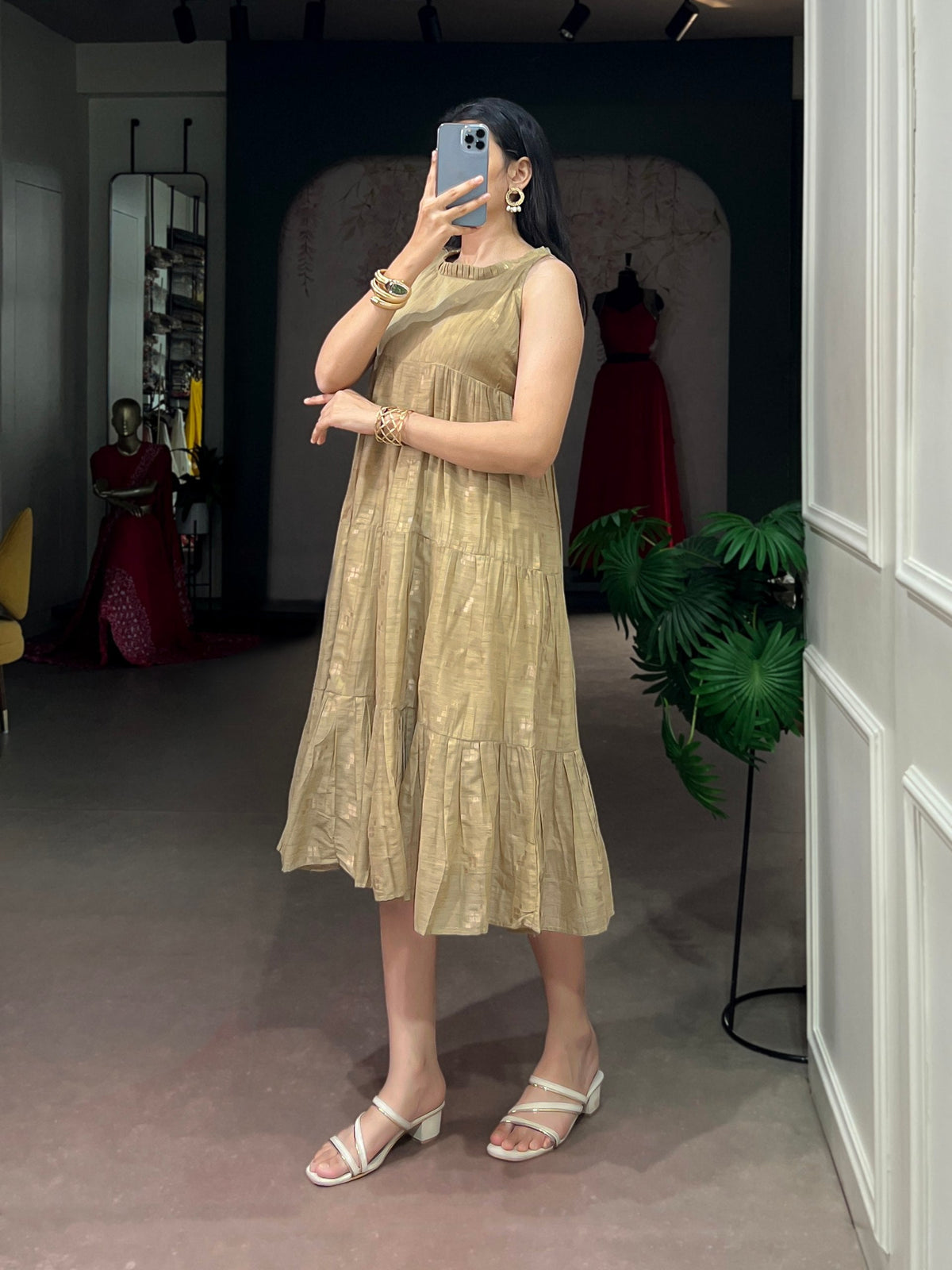 Vanillla Yellow Tasar Zari Weaving Gown ClothsVilla