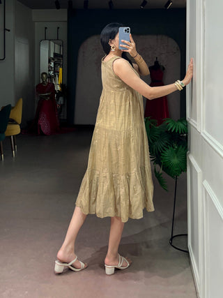 Vanillla Yellow Tasar Zari Weaving Gown ClothsVilla