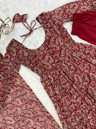 Venetian Red Dazzling Fox Georgette Kalamkari Anarkali Set for Festivities & Weddings ClothsVilla