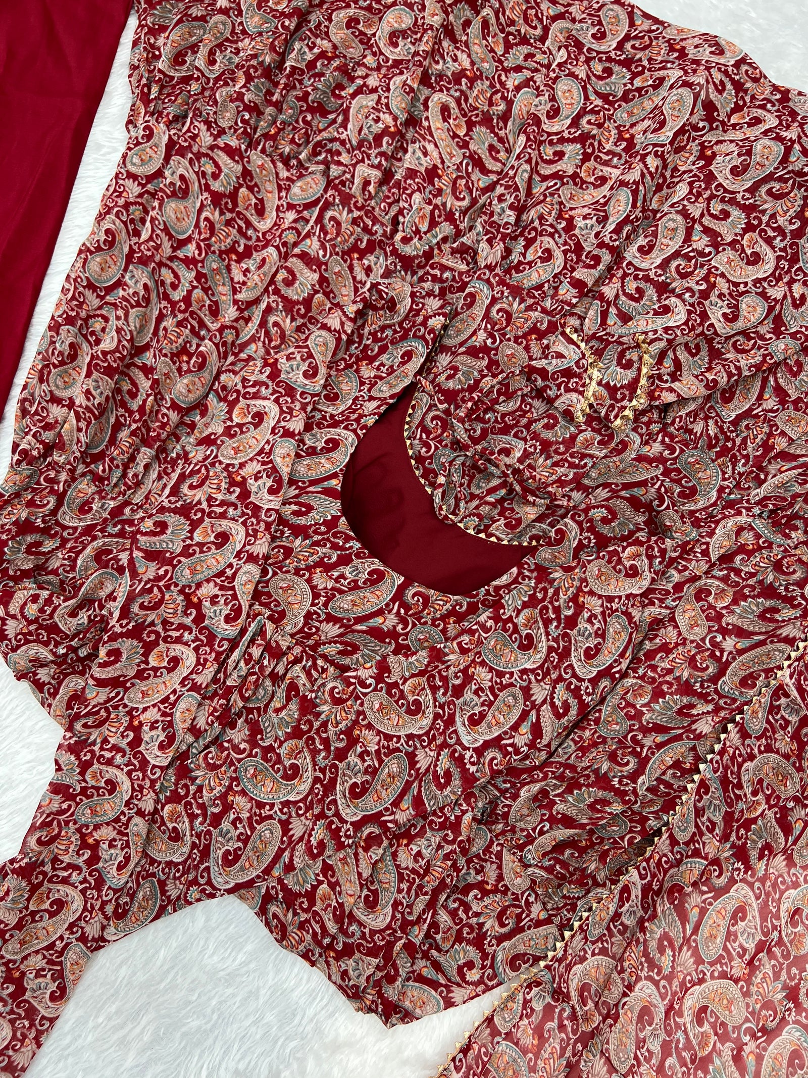 Venetian Red Dazzling Fox Georgette Kalamkari Anarkali Set for Festivities & Weddings ClothsVilla