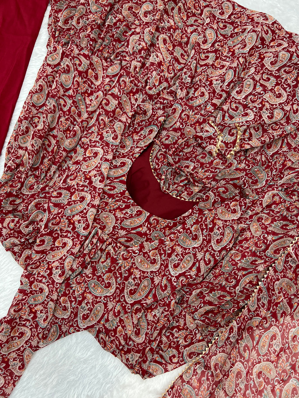 Venetian Red Dazzling Fox Georgette Kalamkari Anarkali Set for Festivities & Weddings ClothsVilla