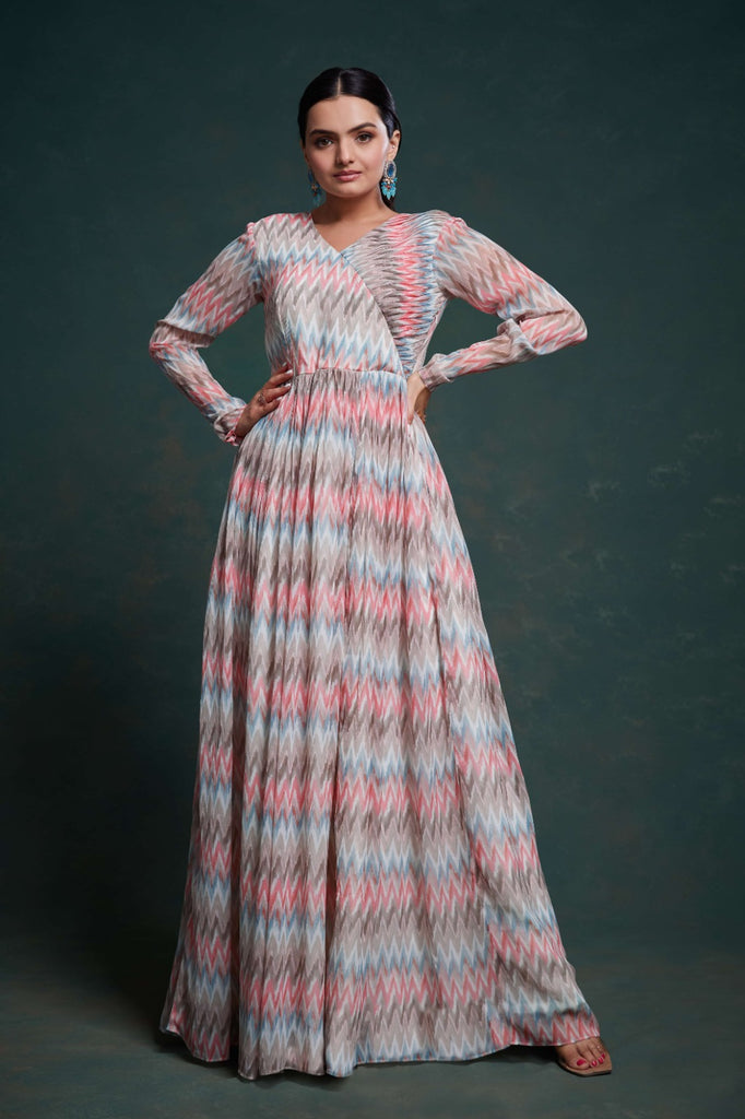 Vibrant Multi-Colored Georgette Dress with Elegant Prints ClothsVilla