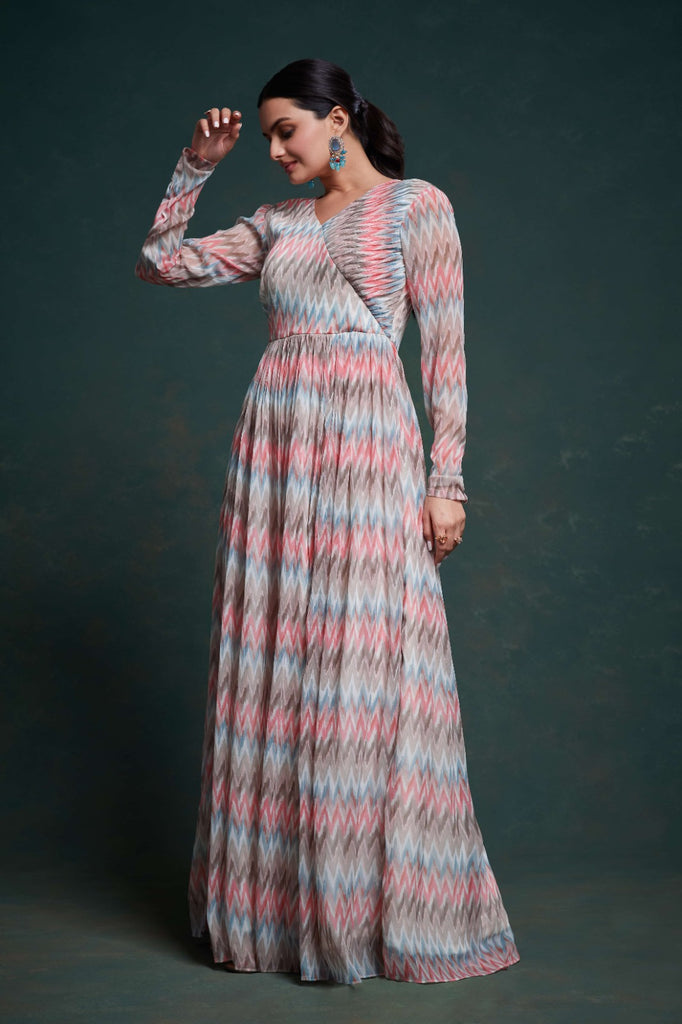 Vibrant Multi-Colored Georgette Dress with Elegant Prints ClothsVilla