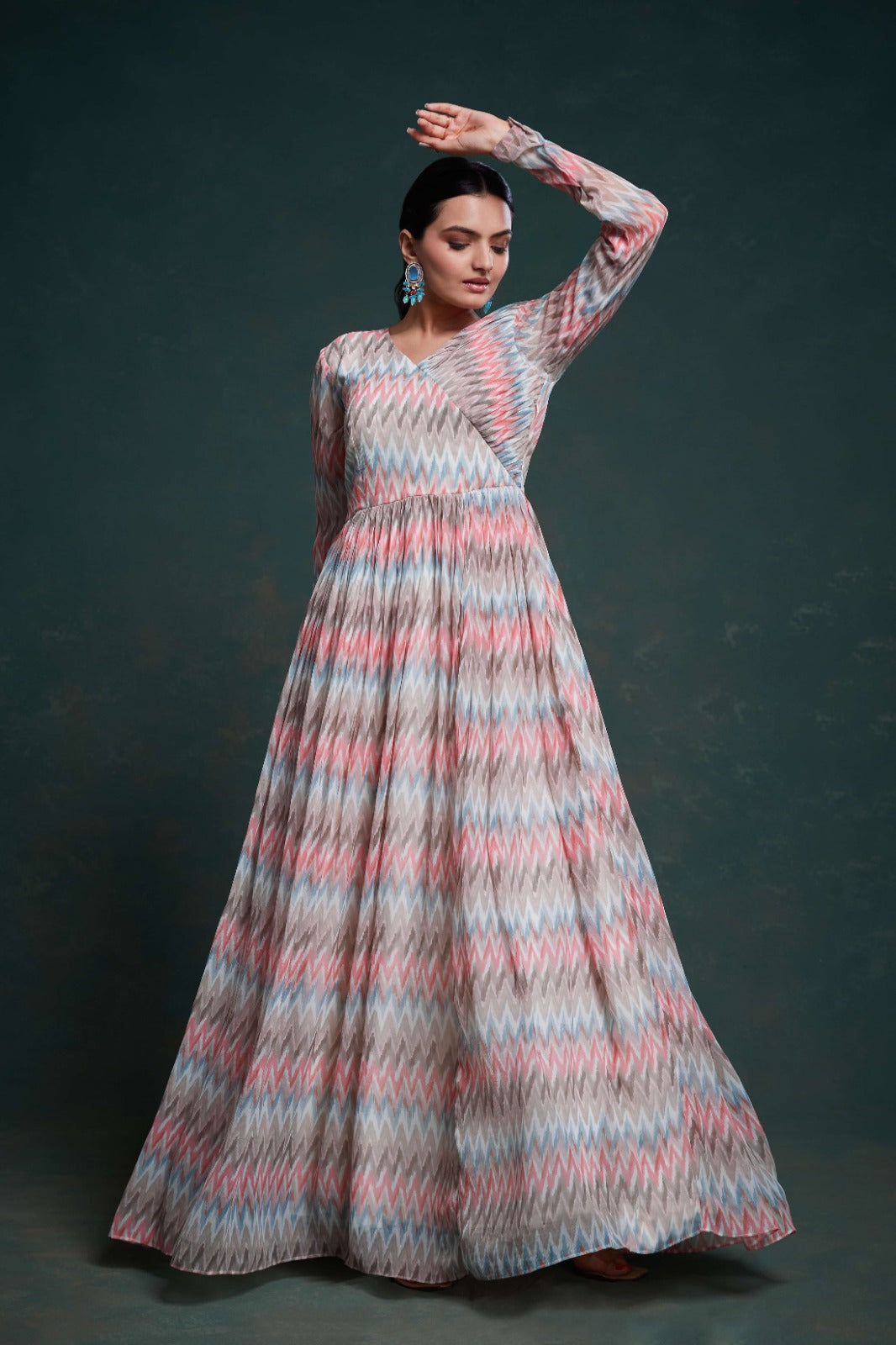 Vibrant Multi-Colored Georgette Dress with Elegant Prints ClothsVilla Main image