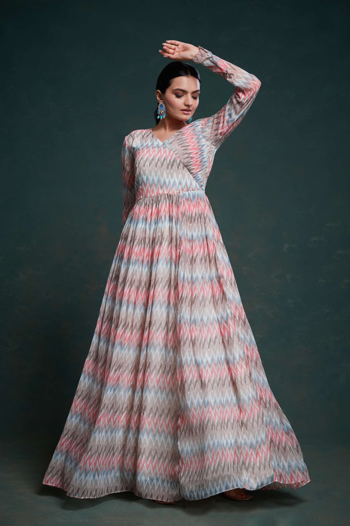 Vibrant Multi-Colored Georgette Dress with Elegant Prints ClothsVilla