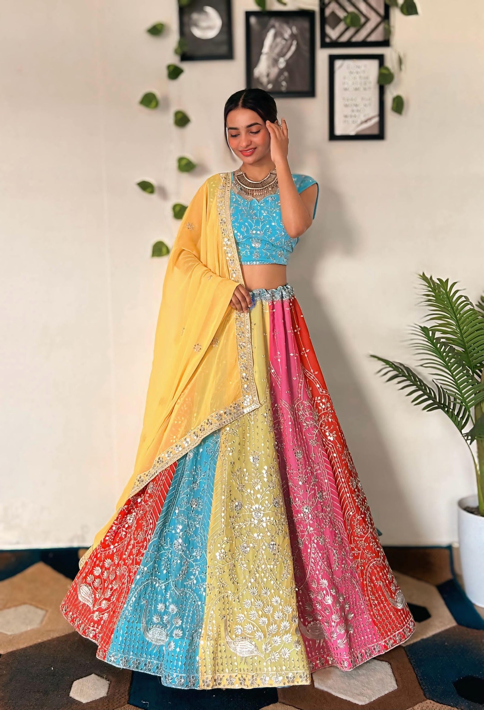 Vibrant Multicolor Embroidered Lehenga Set with Sequins Work ClothsVilla