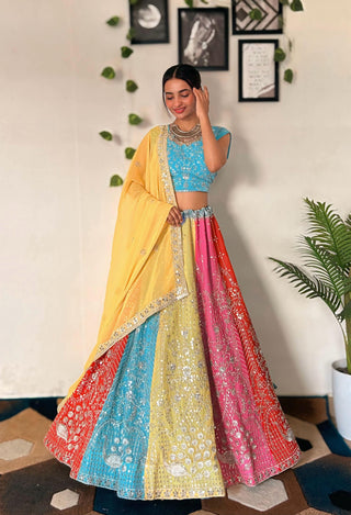 Vibrant Multicolor Embroidered Lehenga Set with Sequins Work ClothsVilla