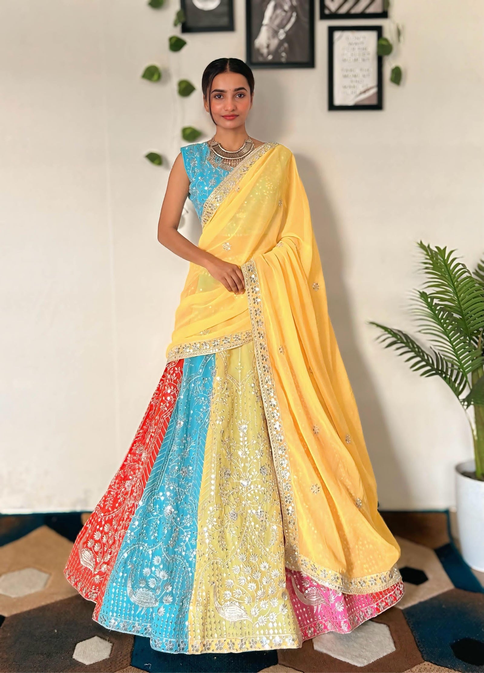 Vibrant Multicolor Embroidered Lehenga Set with Sequins Work ClothsVilla