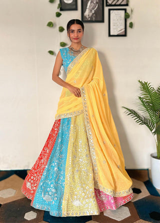 Vibrant Multicolor Embroidered Lehenga Set with Sequins Work ClothsVilla