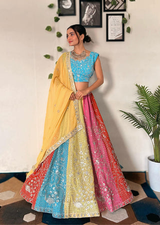 Vibrant Multicolor Embroidered Lehenga Set with Sequins Work ClothsVilla