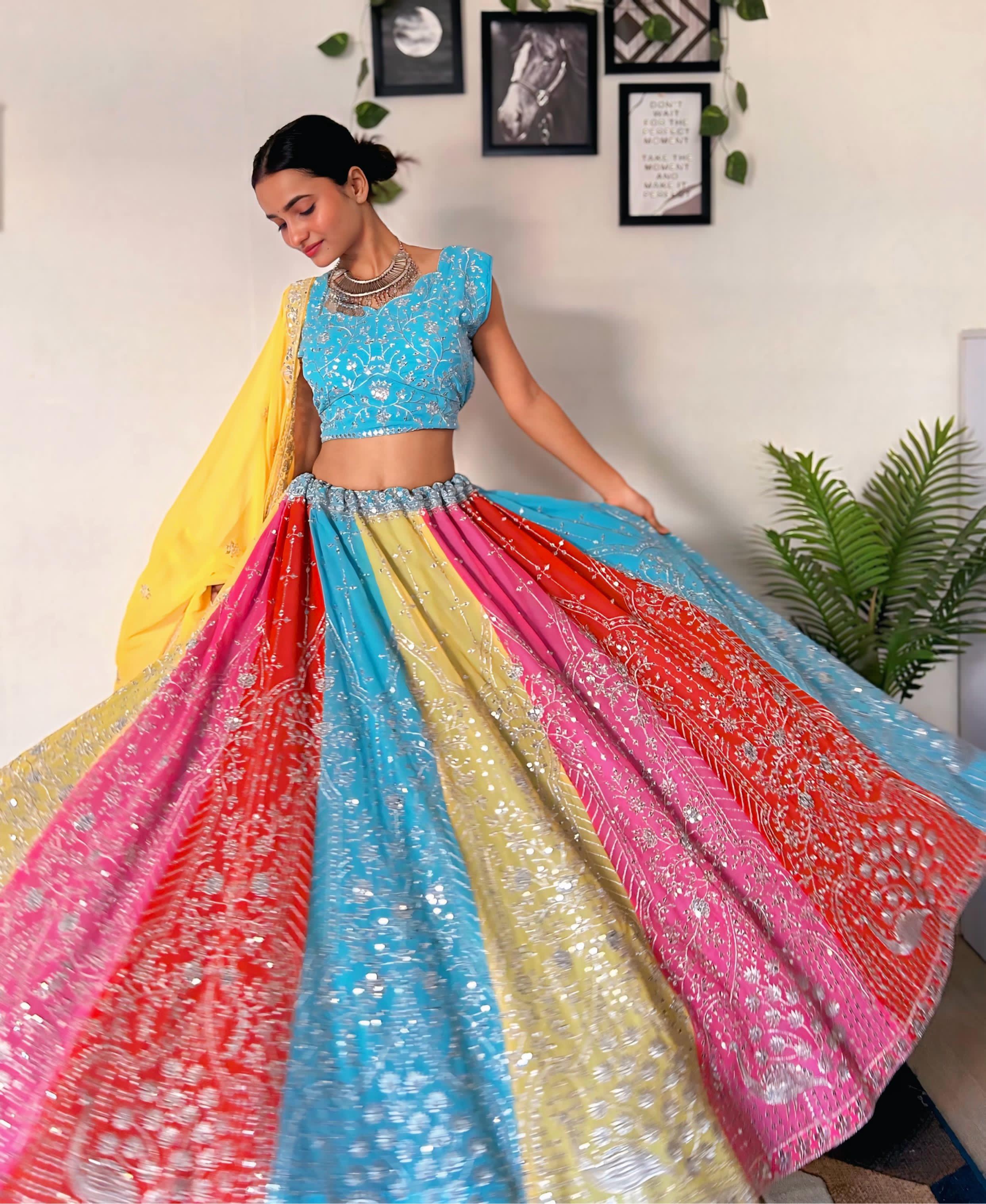 Vibrant Multicolor Embroidered Lehenga Set with Sequins Work ClothsVilla Main image