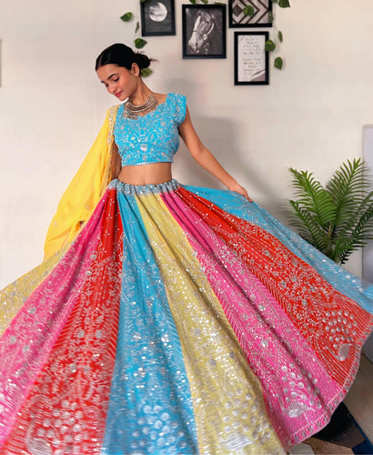 Vibrant Multicolor Embroidered Lehenga Set with Sequins Work ClothsVilla