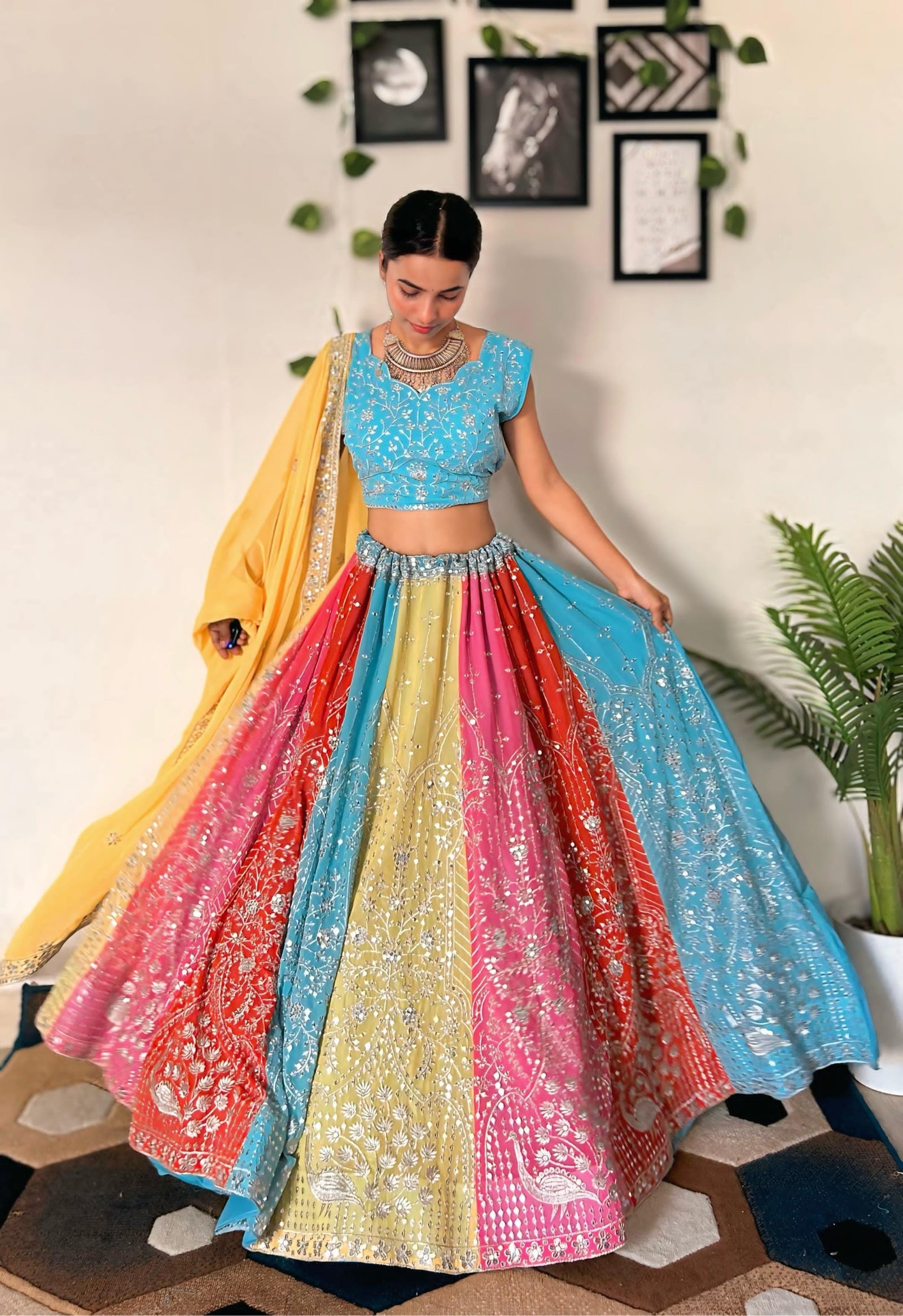 Vibrant Multicolor Embroidered Lehenga Set with Sequins Work ClothsVilla
