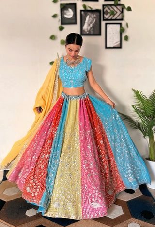 Vibrant Multicolor Embroidered Lehenga Set with Sequins Work ClothsVilla