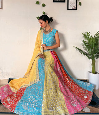 Vibrant Multicolor Embroidered Lehenga Set with Sequins Work ClothsVilla