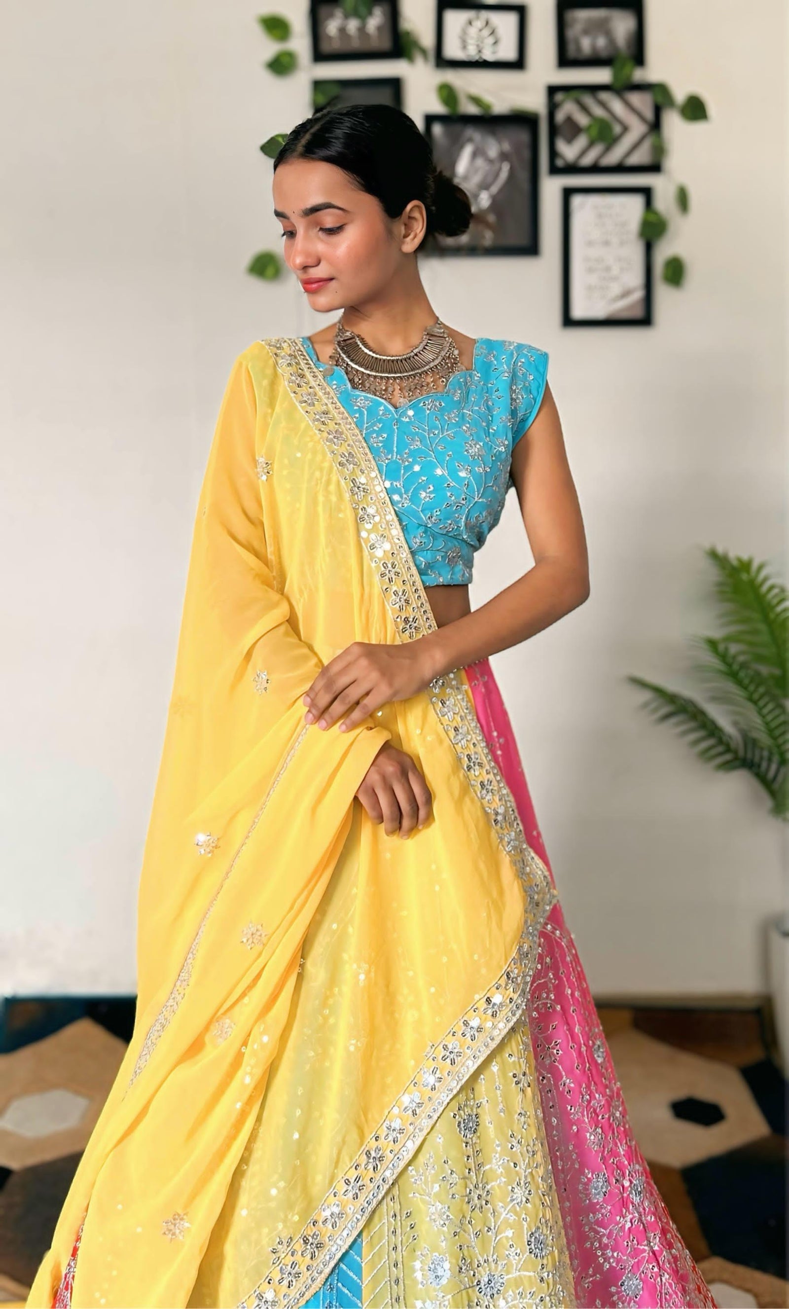 Vibrant Multicolor Embroidered Lehenga Set with Sequins Work ClothsVilla
