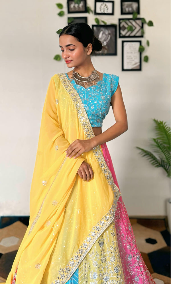 Vibrant Multicolor Embroidered Lehenga Set with Sequins Work ClothsVilla