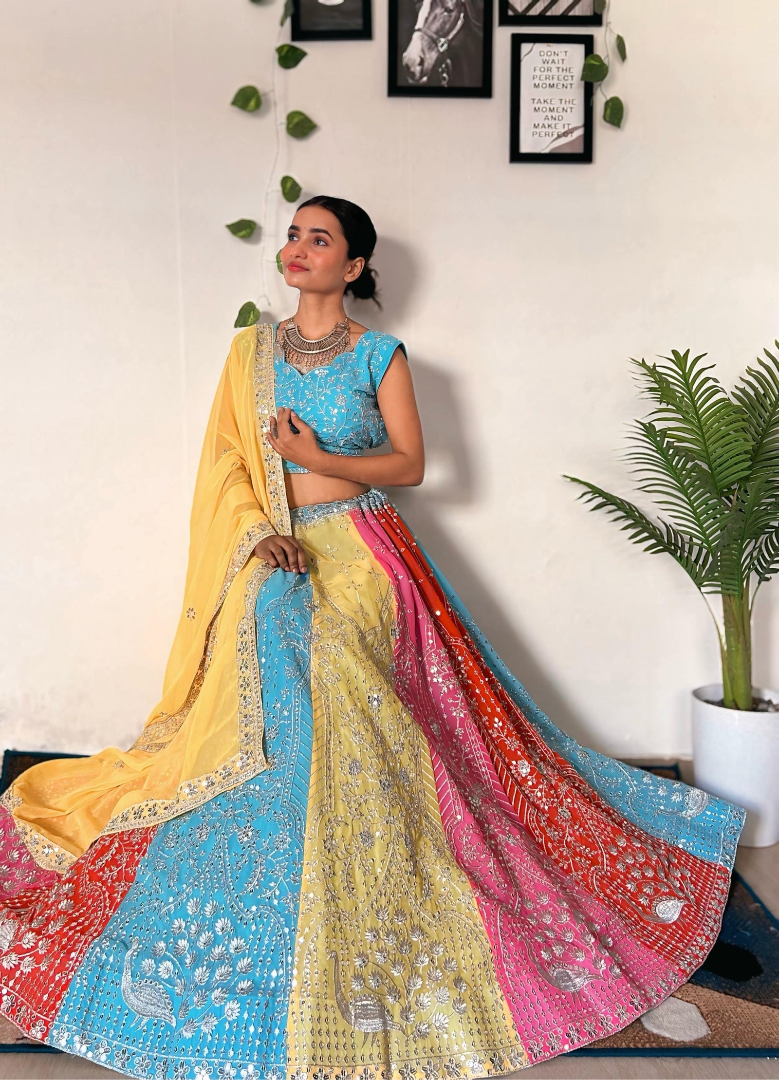 Vibrant Multicolor Embroidered Lehenga Set with Sequins Work ClothsVilla