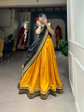 Load image into Gallery viewer, Vichitra Silk Mustard Lehenga Choli Set with Paithani Lace ClothsVilla