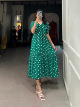 Load image into Gallery viewer, Vintage Green Polka Dot Georgette Long Frock ClothsVilla