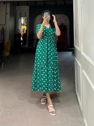 Vintage Green Polka Dot Georgette Long Frock ClothsVilla