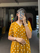 Load image into Gallery viewer, Vintage Mustard Polka Dot Georgette Long Frock ClothsVilla