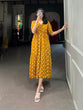 Load image into Gallery viewer, Vintage Mustard Polka Dot Georgette Long Frock ClothsVilla