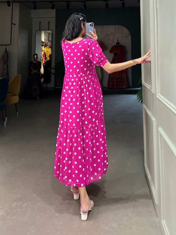 Vintage Pink Polka Dot Georgette Long Frock ClothsVilla