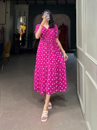 Vintage Pink Polka Dot Georgette Long Frock ClothsVilla