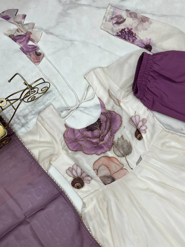 Violet Designer Organza Silk Anarkali Set with Badla Jari Handwork & Gota Patti Dupatta ClothsVilla