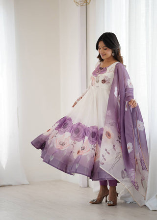 Violet Designer Organza Silk Anarkali Set with Badla Jari Handwork & Gota Patti Dupatta ClothsVilla