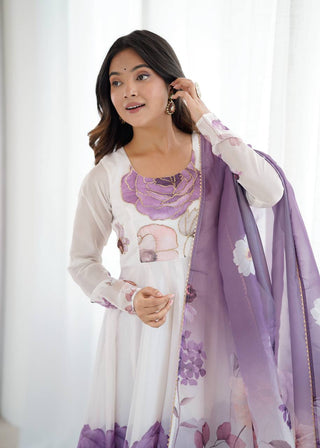 Violet Designer Organza Silk Anarkali Set with Badla Jari Handwork & Gota Patti Dupatta ClothsVilla