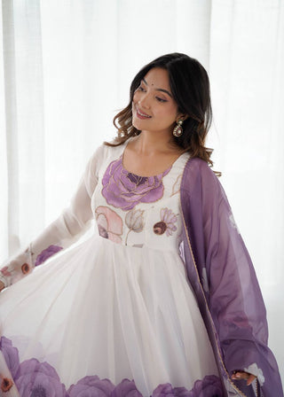 Violet Designer Organza Silk Anarkali Set with Badla Jari Handwork & Gota Patti Dupatta ClothsVilla