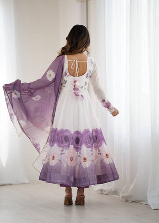 Violet Designer Organza Silk Anarkali Set with Badla Jari Handwork & Gota Patti Dupatta ClothsVilla